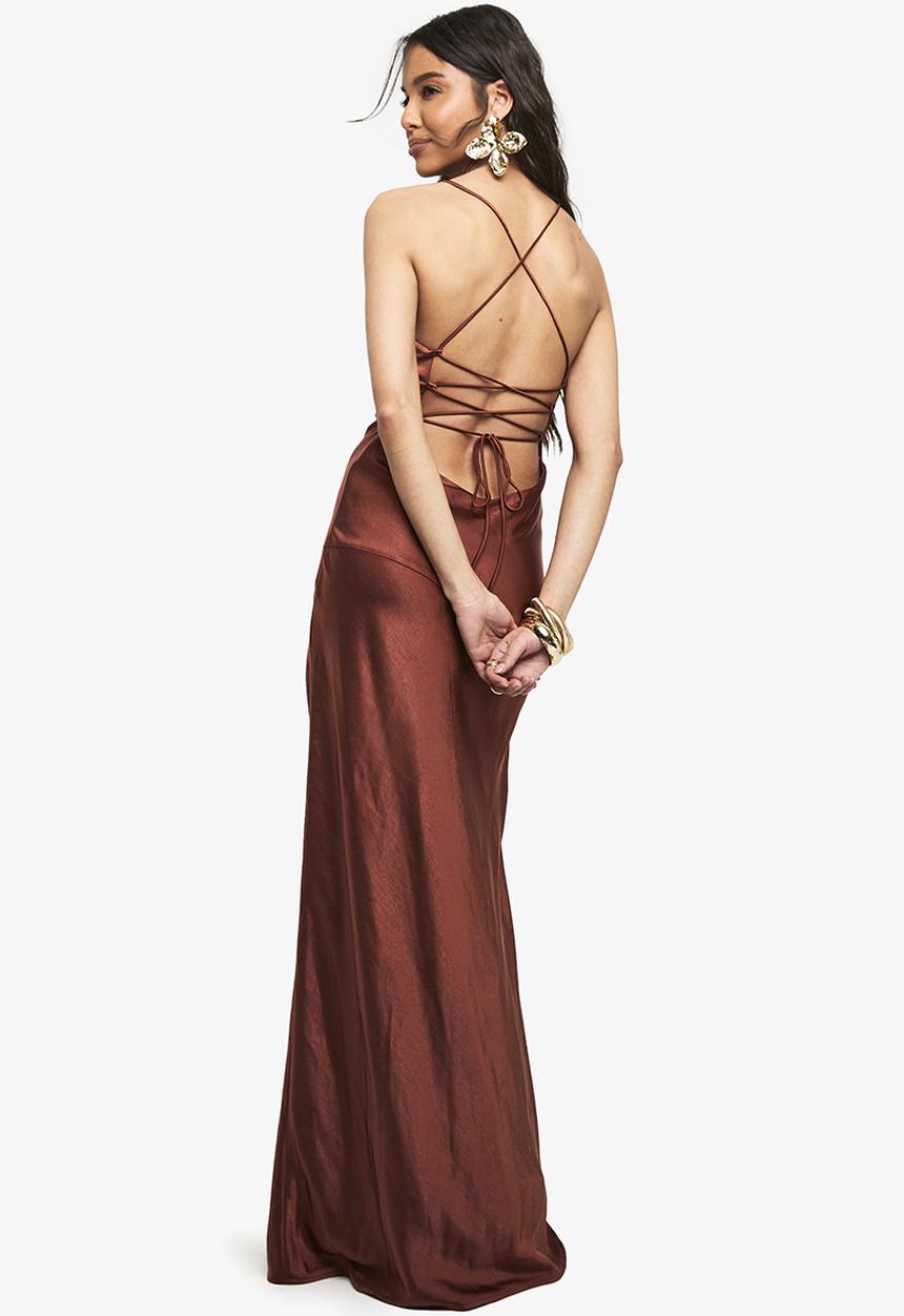 boohoo - Satin maxi dress - brown