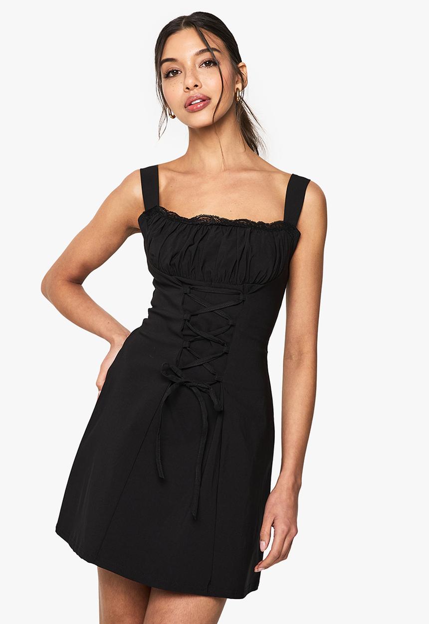 Bengaline milkmaid mini dress - black