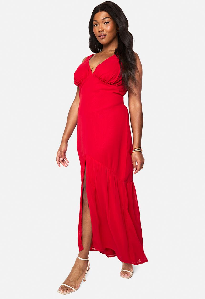 sachin and babi light blue dress Boohoo Chiffon Flare Sleeve Cut Out Maxi Dress in Red