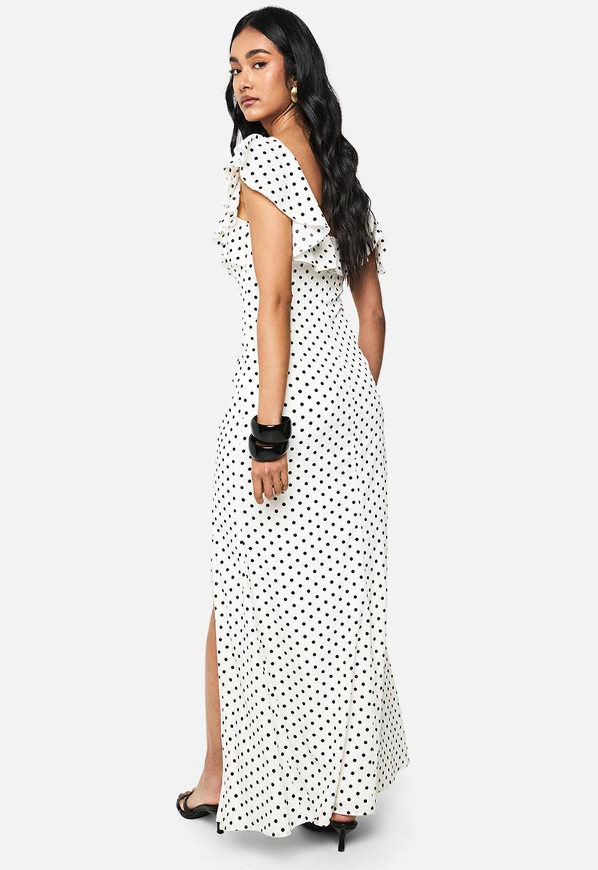 boohoo - Polka dot frill detail maxi dress - white