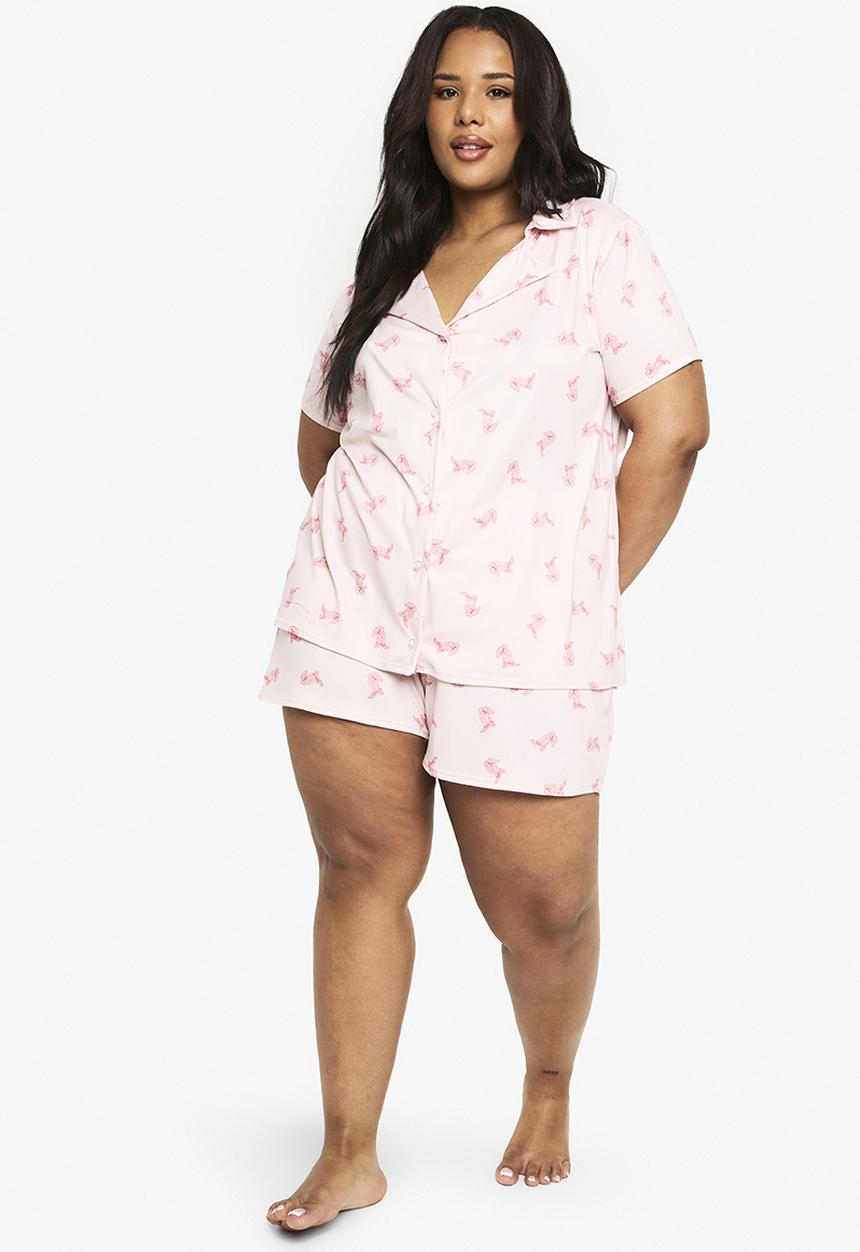 boohoo - Plus cowboy print shirt and short set - pink