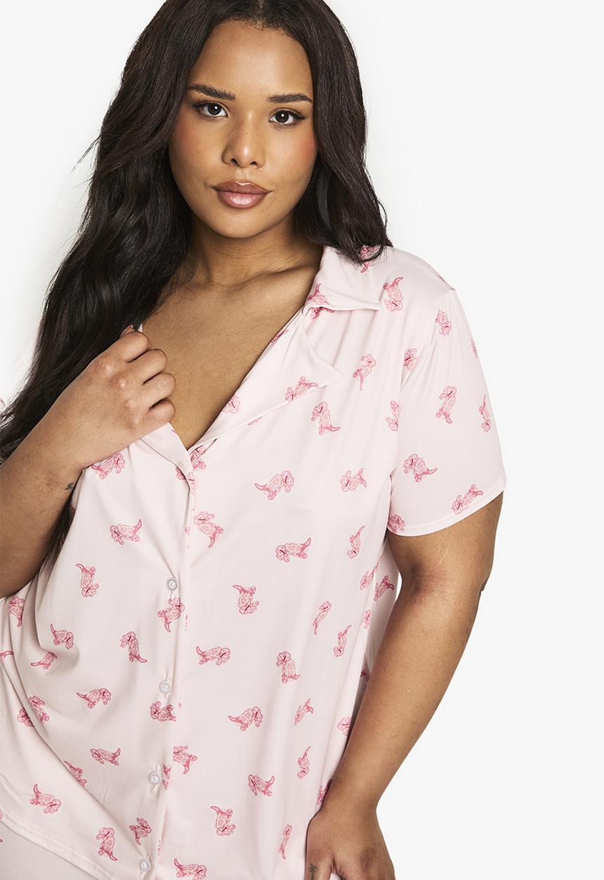 boohoo - Plus cowboy print shirt and short set - pink