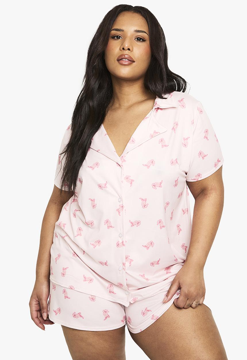 boohoo - Plus cowboy print shirt and short set - pink