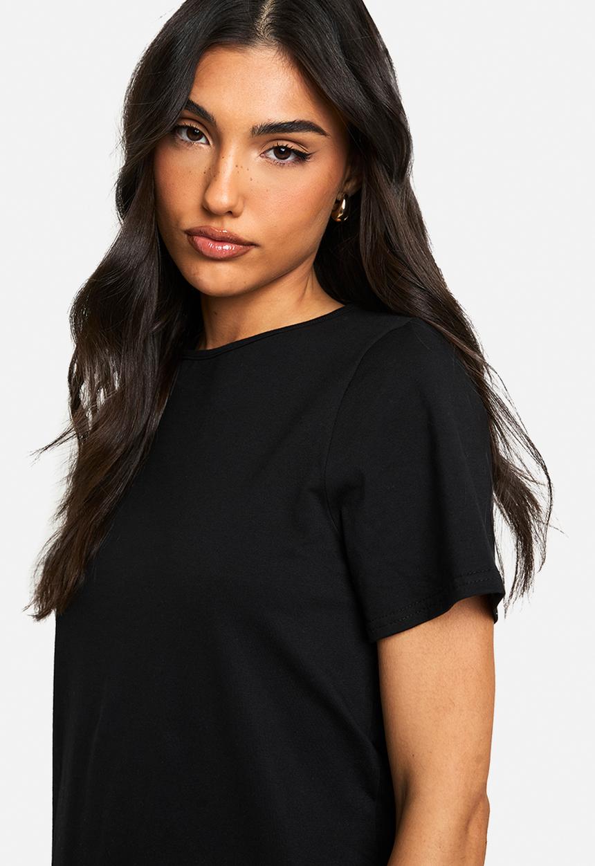 boohoo - Cotton ruffle dropped hem smock dress - black