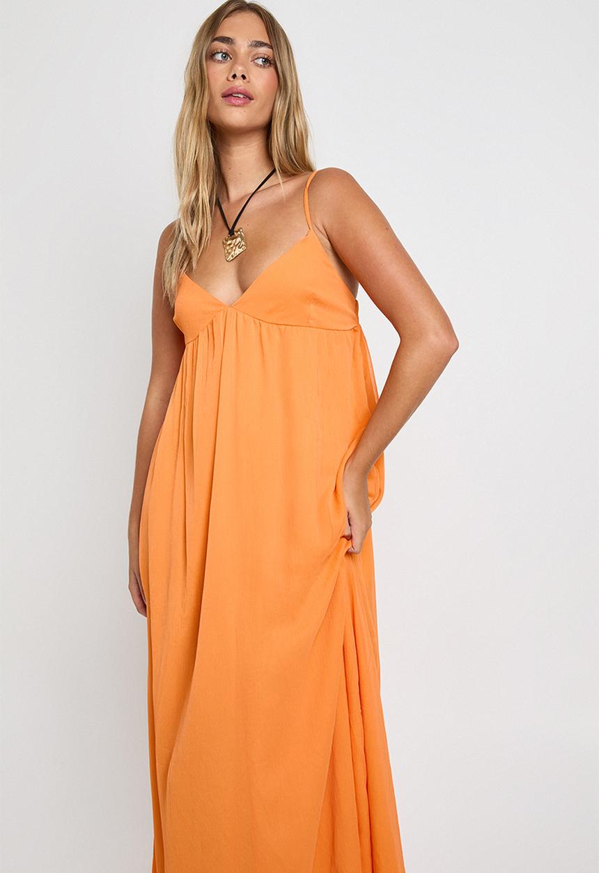 boohoo - Chiffon strappy volume maxi dress - orange