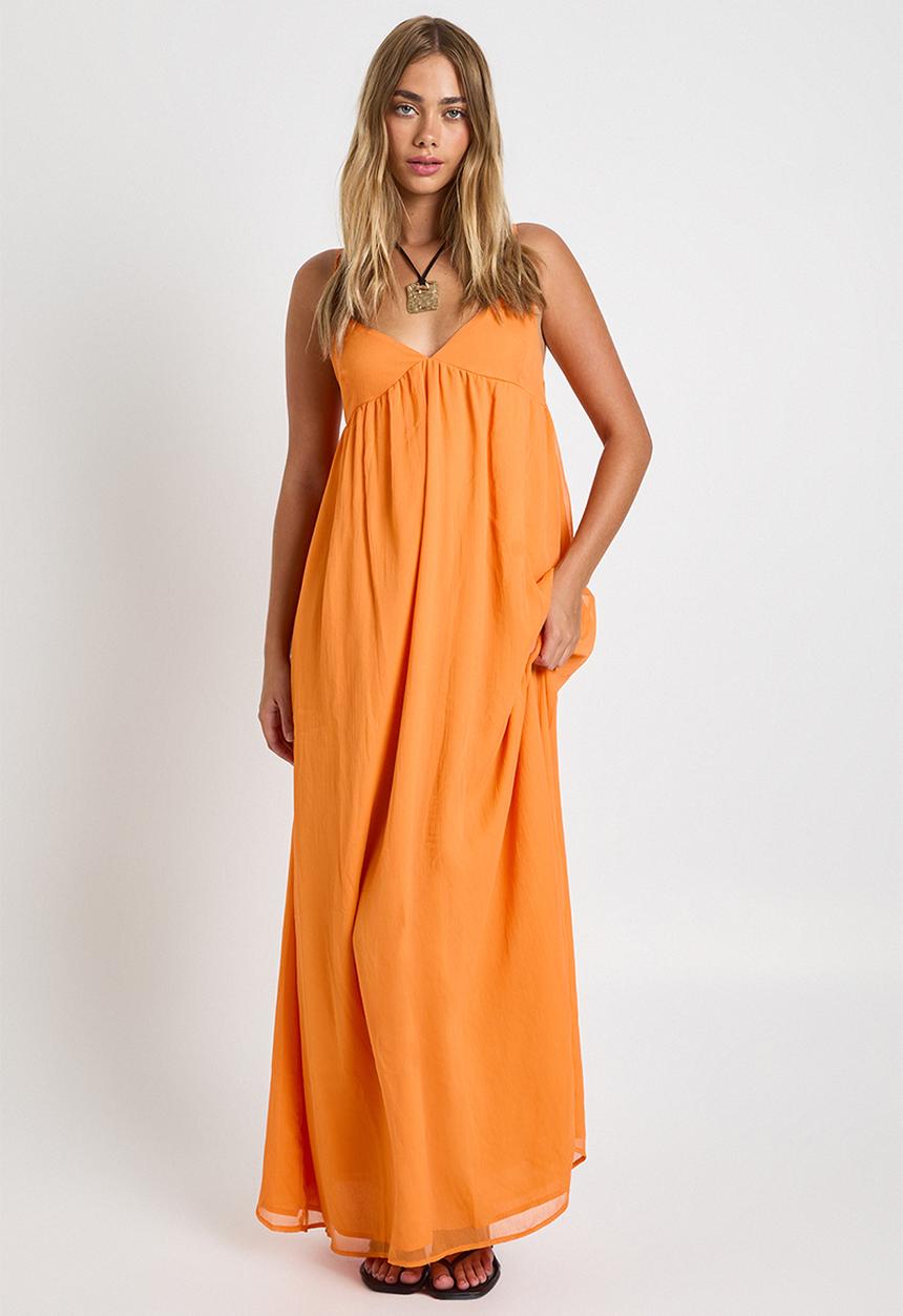 boohoo - Chiffon strappy volume maxi dress - orange