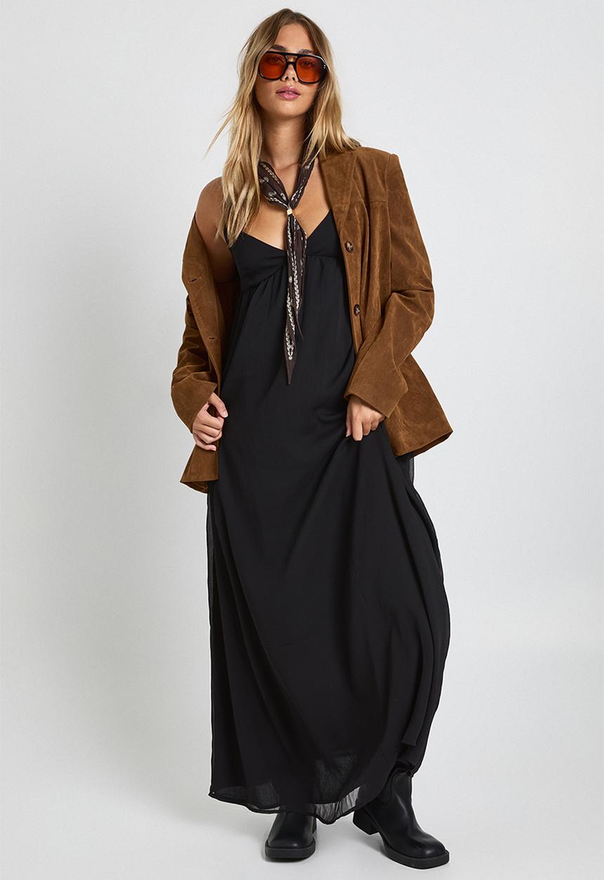 boohoo - Chiffon strappy volume maxi dress - black