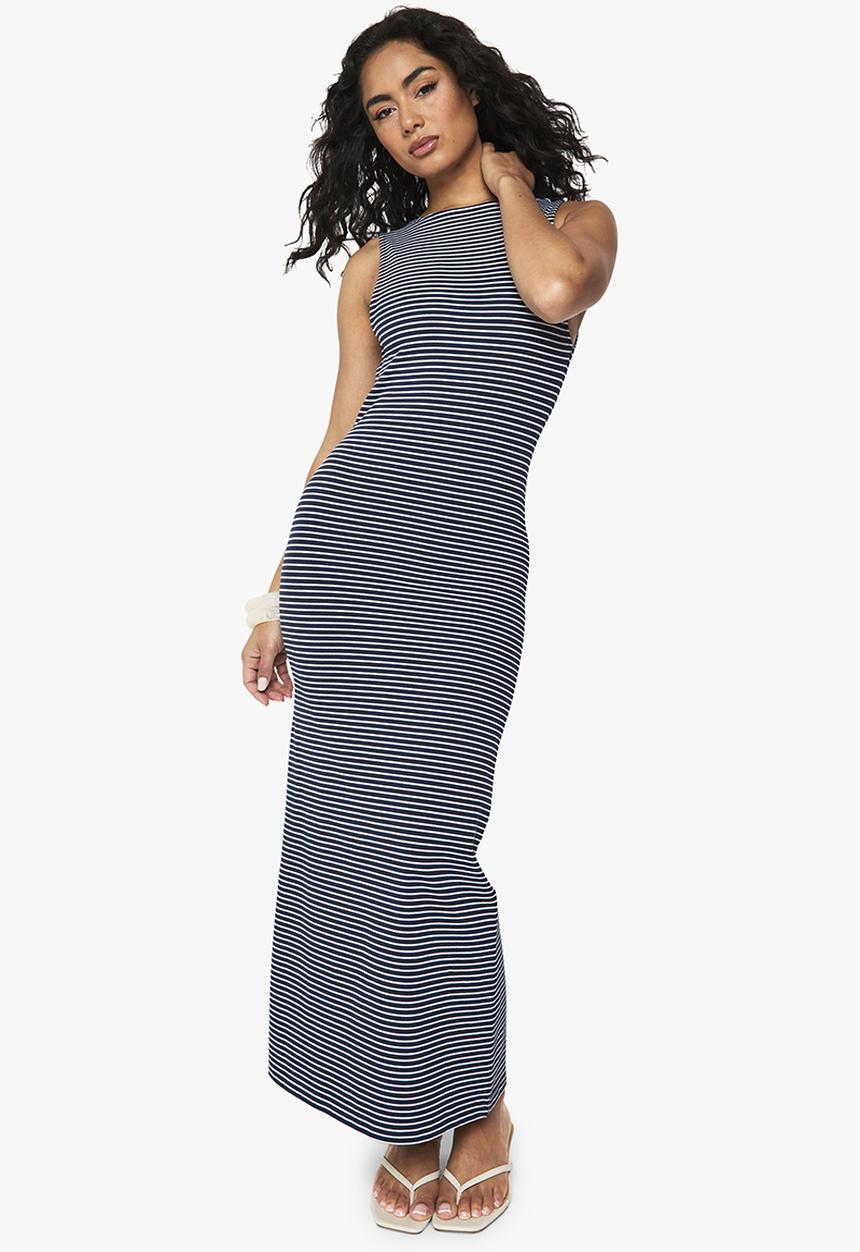 boohoo - Stripe tie back column midaxi dress - navy