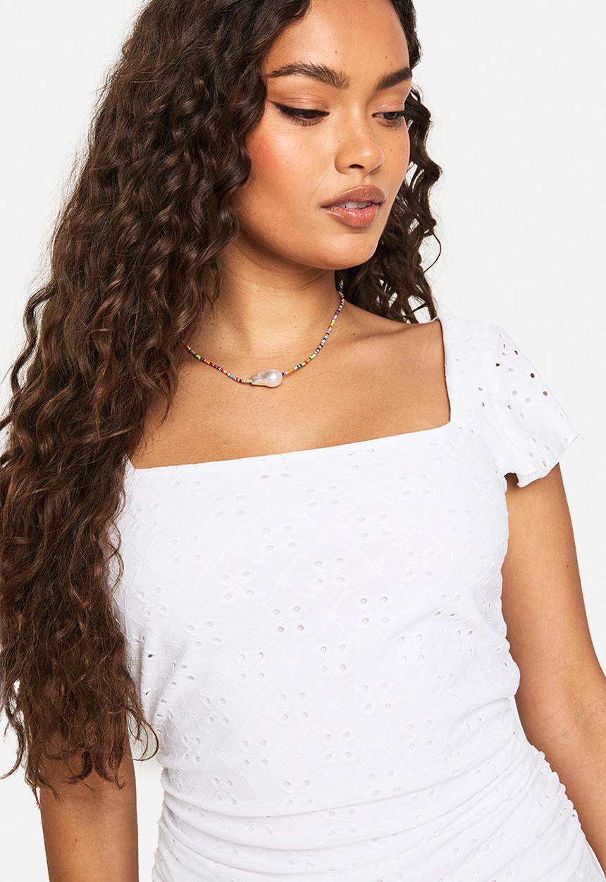 boohoo - Broderie angel sleeve mini dress - white