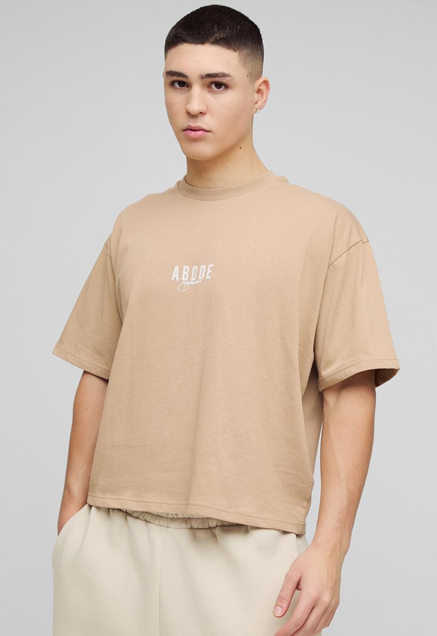 boohooMAN - ABODE Heavyweight Oversized Boxy Print T-Shirt - Taupe