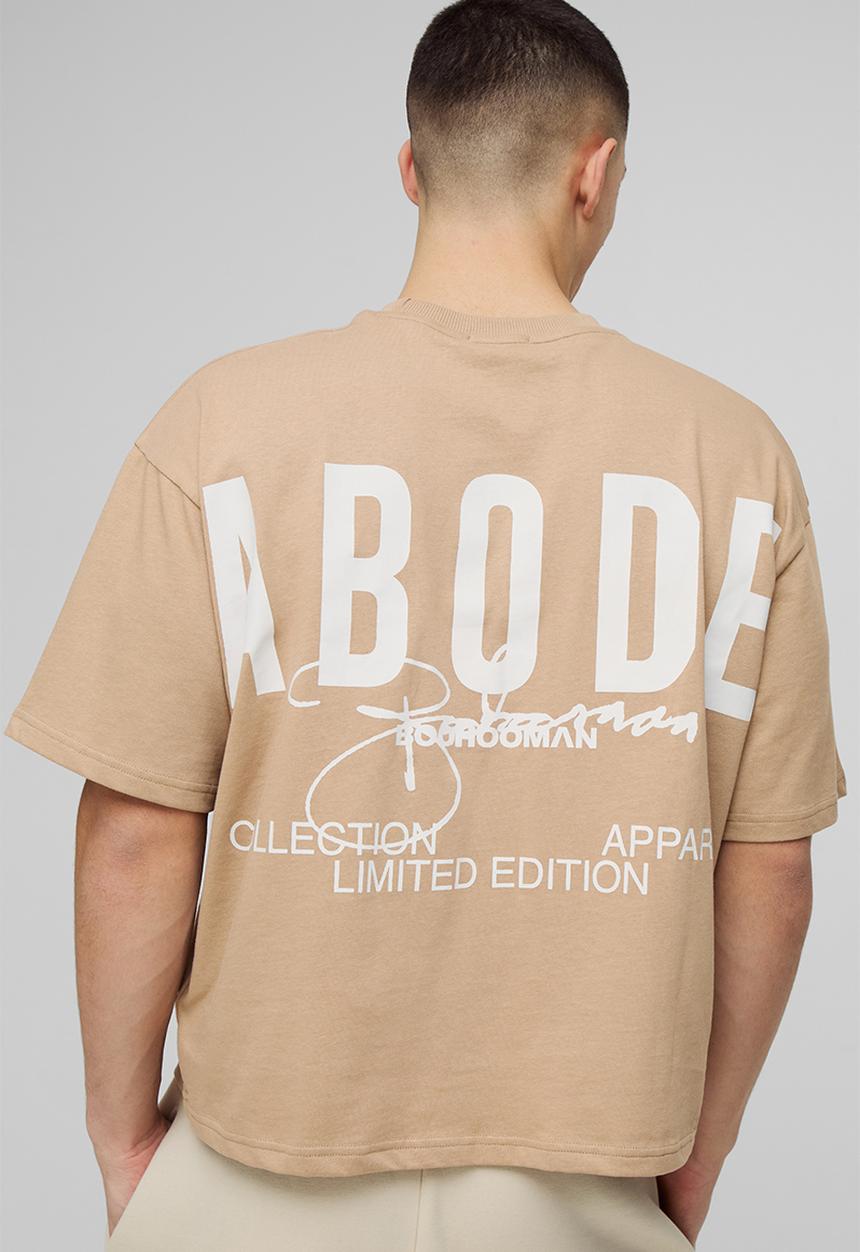 boohooMAN - ABODE Heavyweight Oversized Boxy Print T-Shirt - Taupe