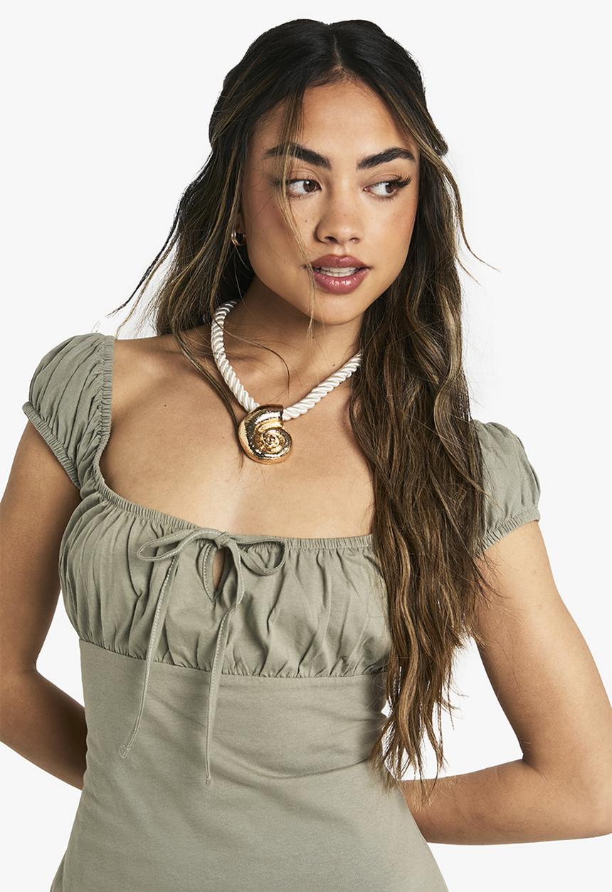 boohoo - Cotton milkmaid mini dress -  sage