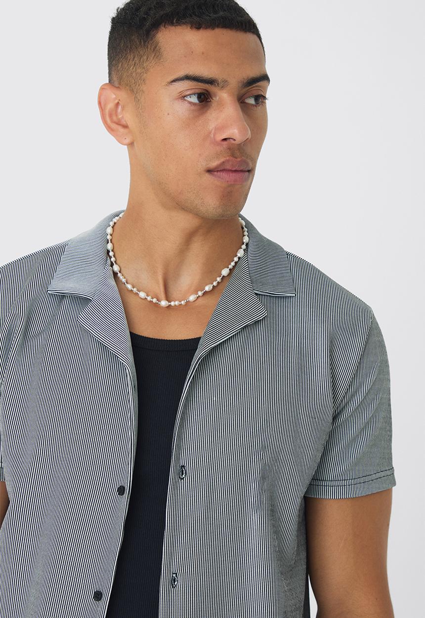 boohooMAN - Regular Revere Ribbed Jersey Shirt - Black