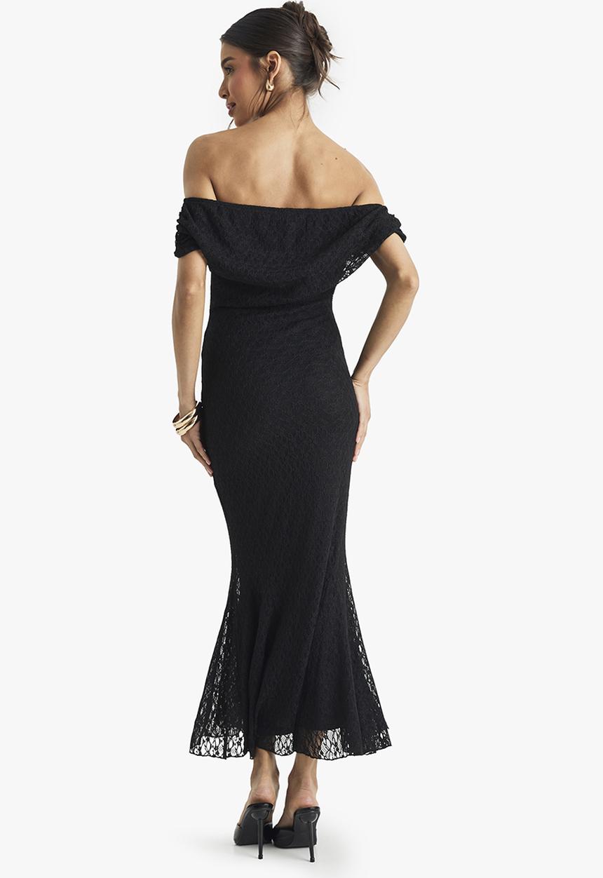 boohoo - Bardot lace pleated midaxi dress - black