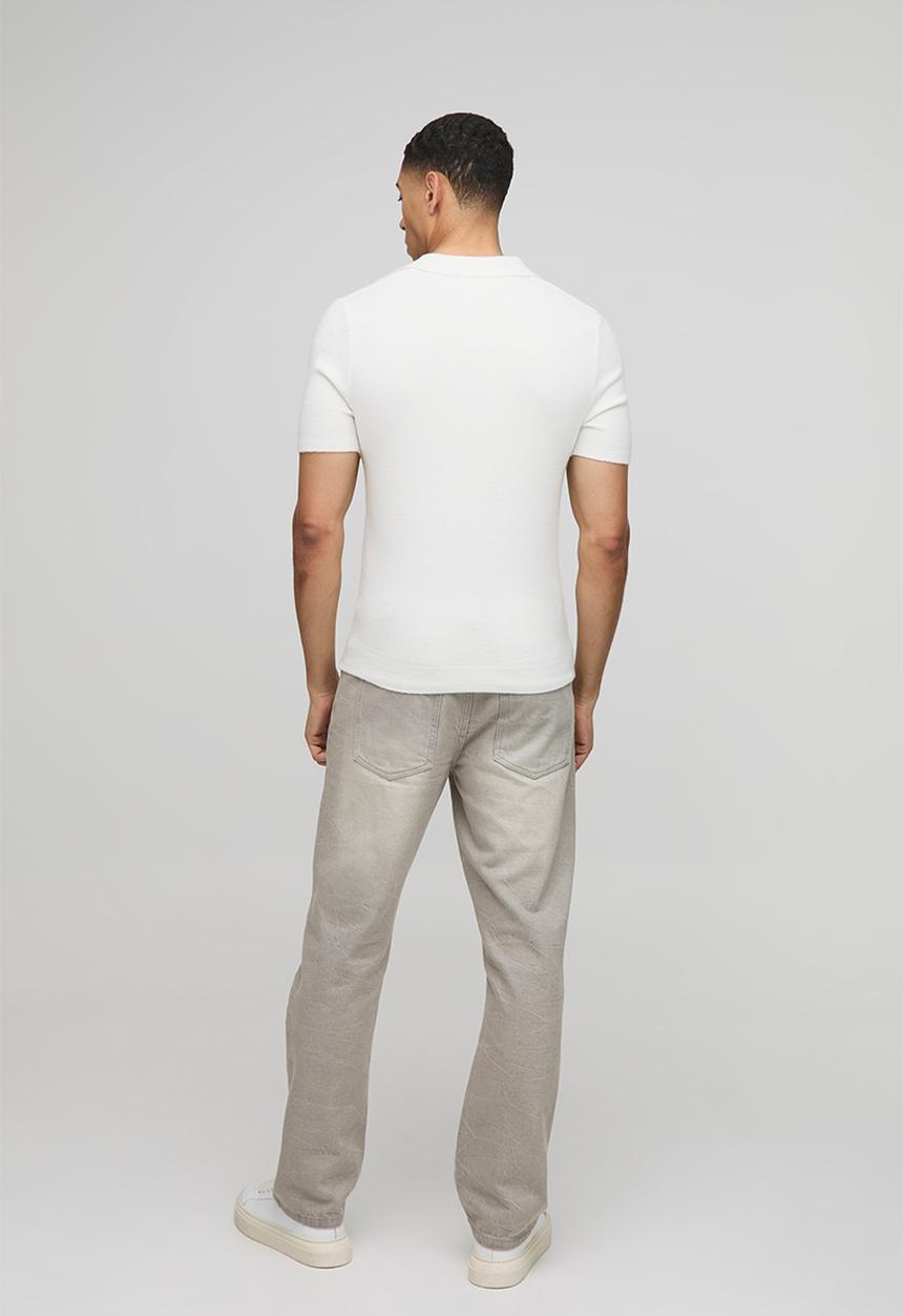 boohooMAN - Muscle Fit Revere Collar Knitted Polo - Ecru