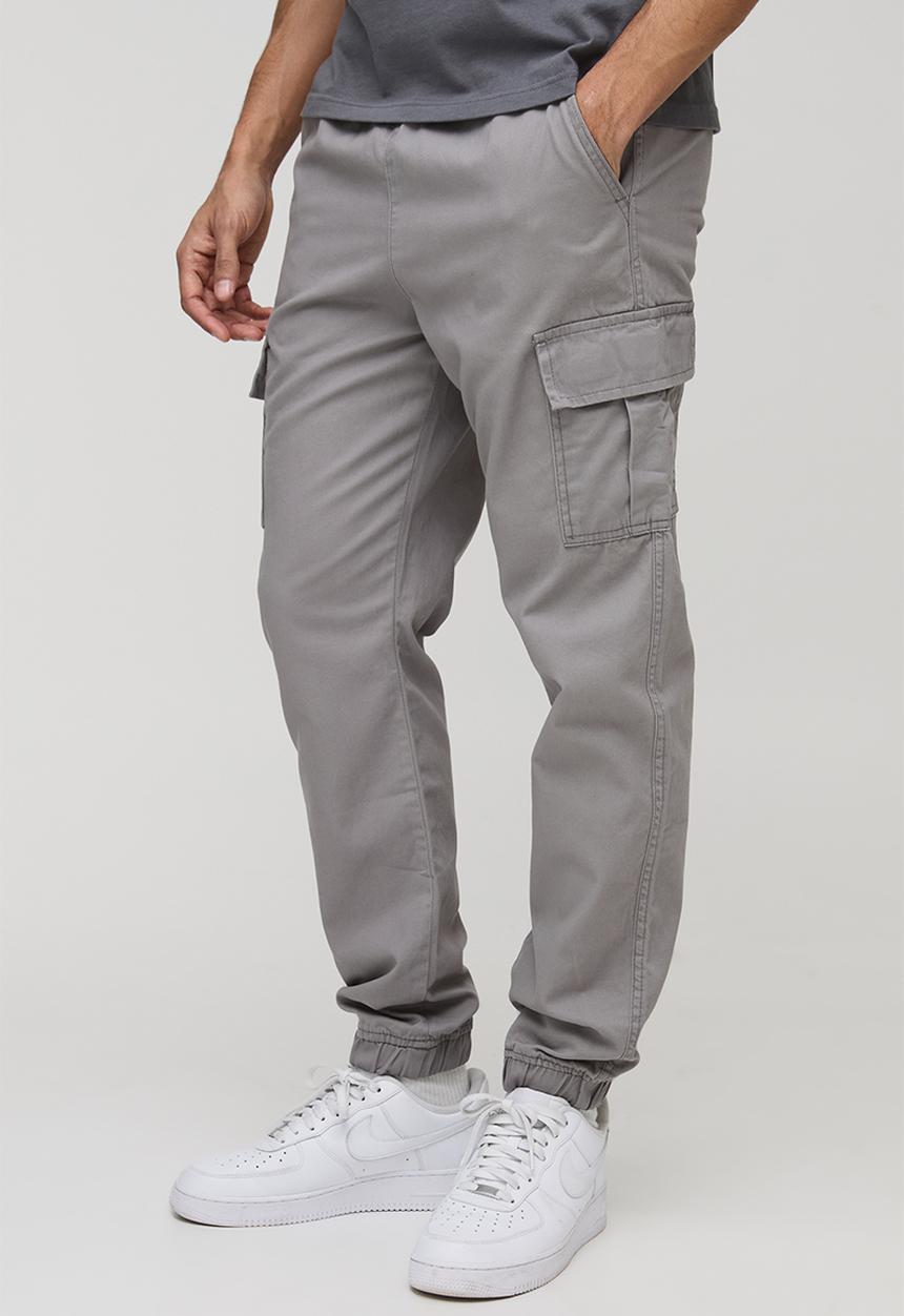 boohooMAN - Elasticated Waist Cuffed Leg Cargo Trouser - grey