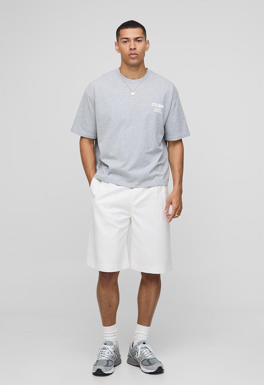 boohooMAN - Oversized Boxy International Sun Slogan Print T-shirt - Grey Marl