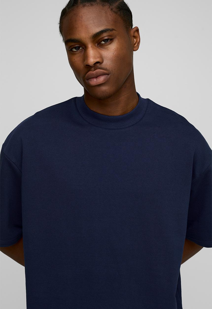 boohooMAN - Oversized Boxy Extended Neck Heavyweight T-shirt - Navy
