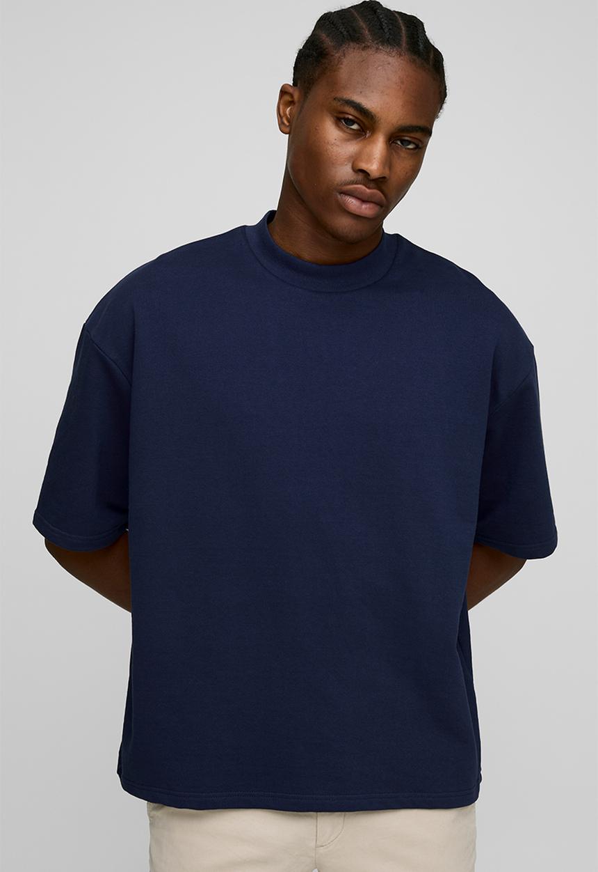 Oversized Boxy Extended Neck Heavyweight T-Shirt - Navy