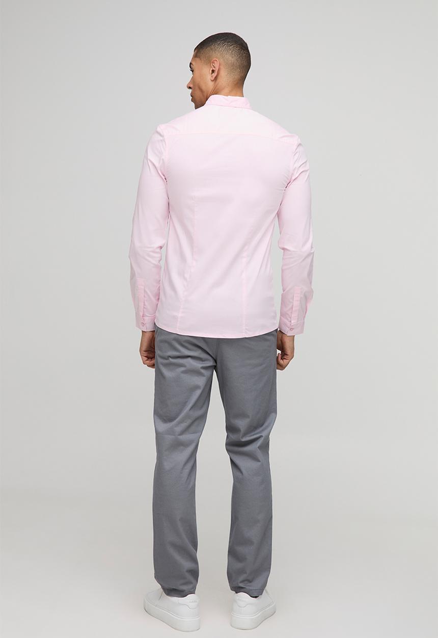 boohooMAN - Slim Fit Basic Long Sleeve Collared Shirt - Pink