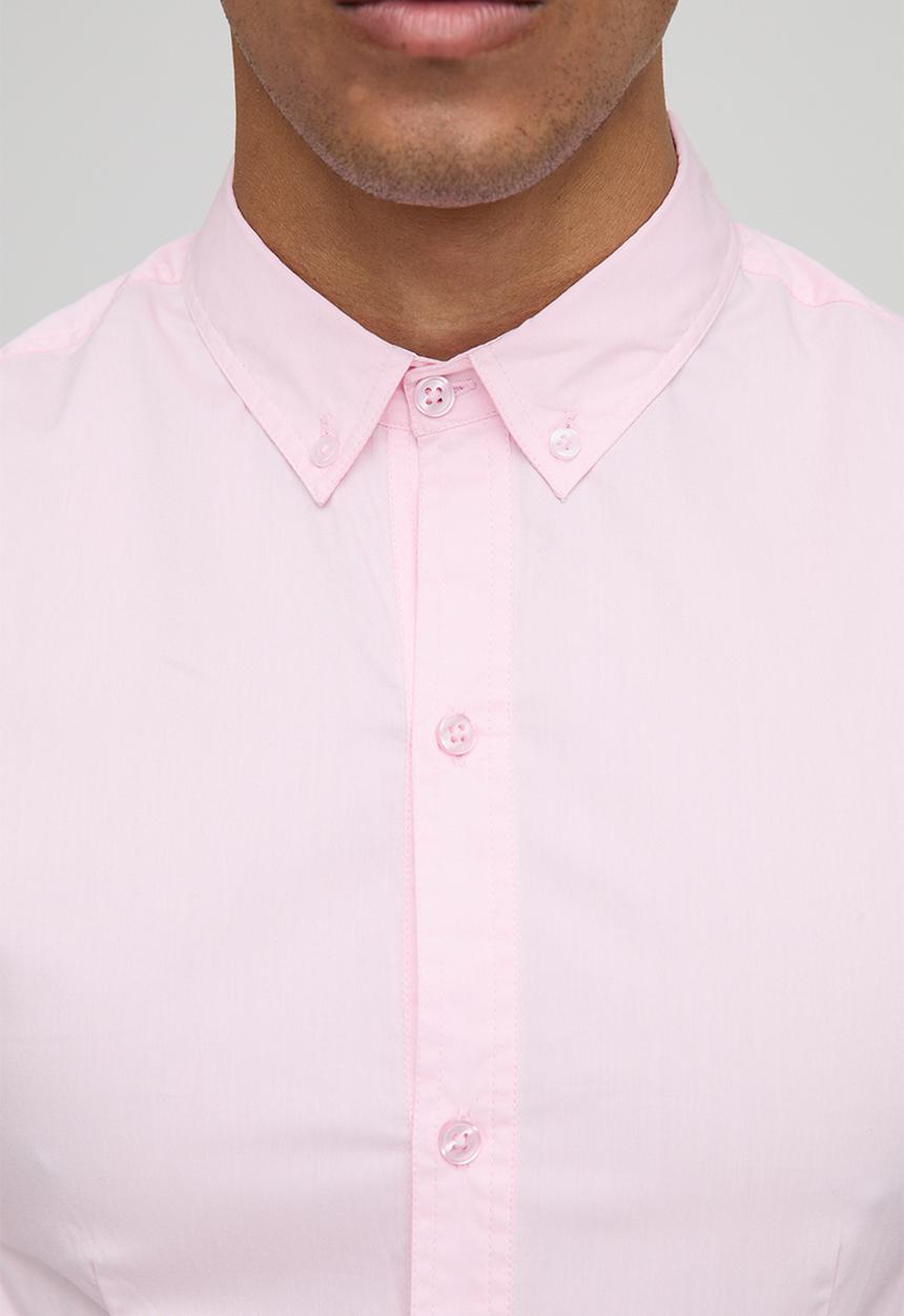 boohooMAN - Slim Fit Basic Long Sleeve Collared Shirt - Pink