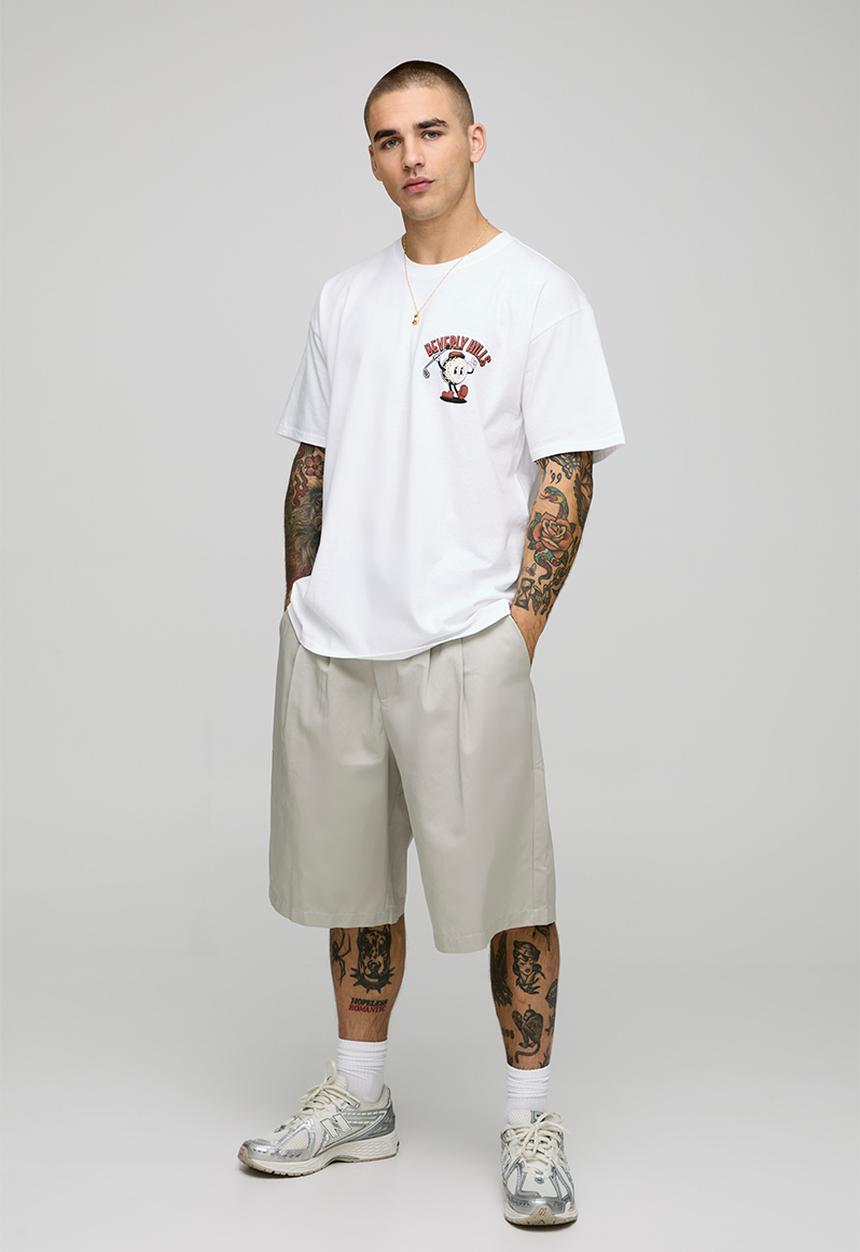 boohooMAN - Oversized Beverley Hills Golf Cartoon Graphic T-shirt - White