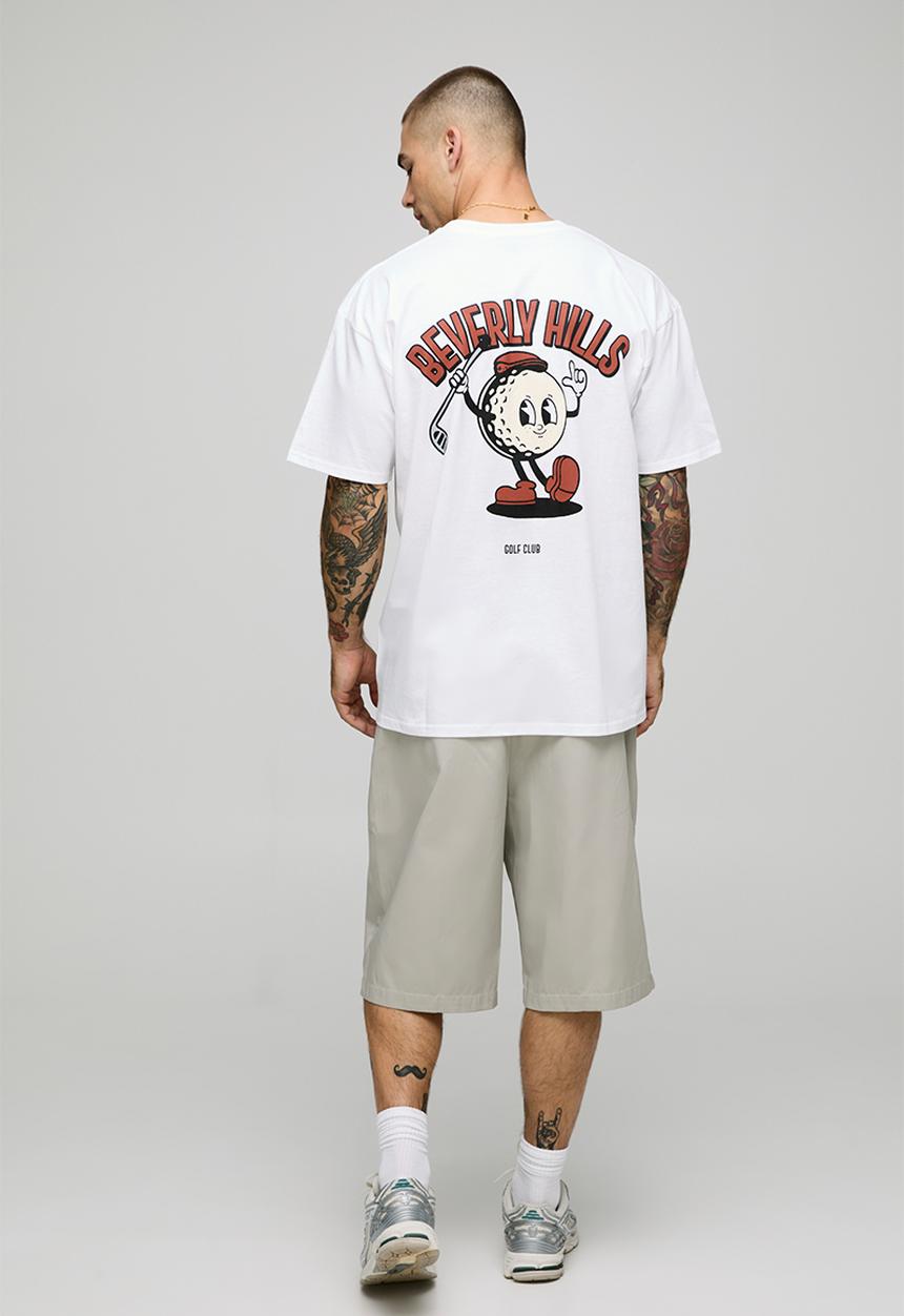 boohooMAN - Oversized Beverley Hills Golf Cartoon Graphic T-shirt - White