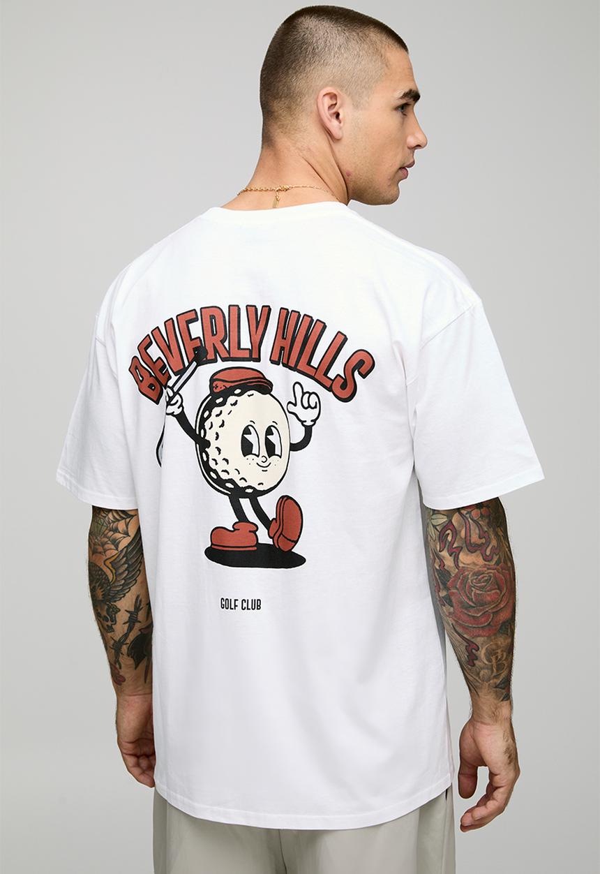 boohooMAN - Oversized Beverley Hills Golf Cartoon Graphic T-shirt - White