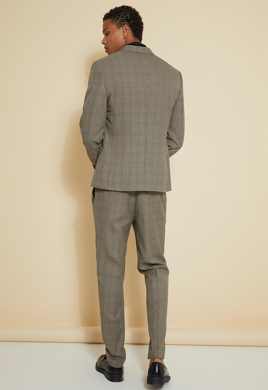 boohooMAN - Slim Single Breasted Check Suit Jacket - Brown