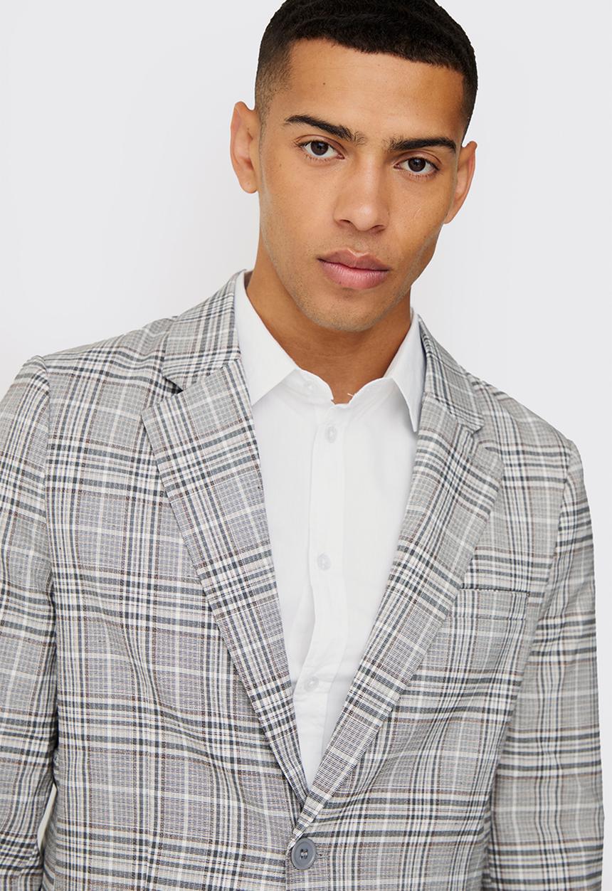boohooMAN - Check Weave Slim Fit Suit Jacket - Grey