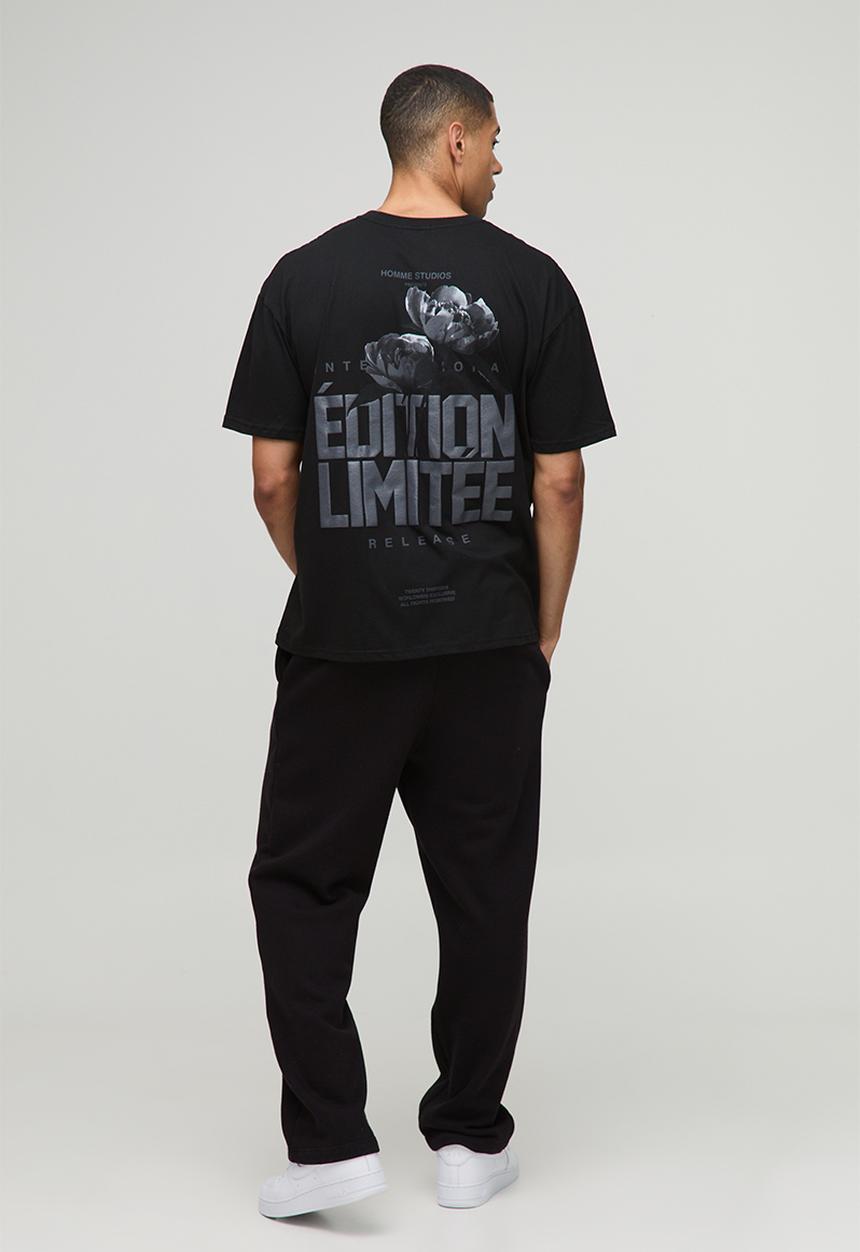 boohooMAN - Oversized Edition Limitee Puff Print Floral T-shirt - Black