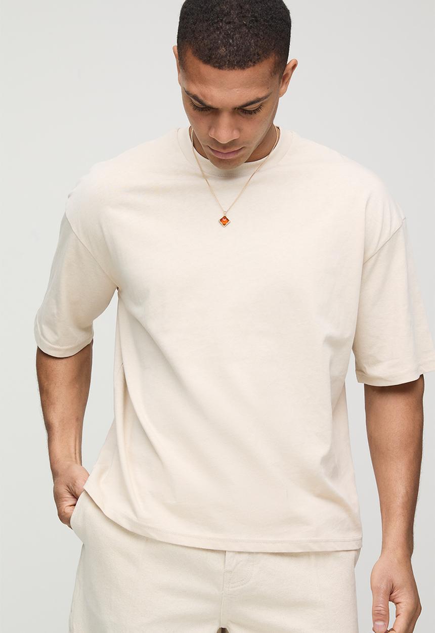 boohooMAN - Basic Oversized Boxy Crew Neck T-shirt - stone