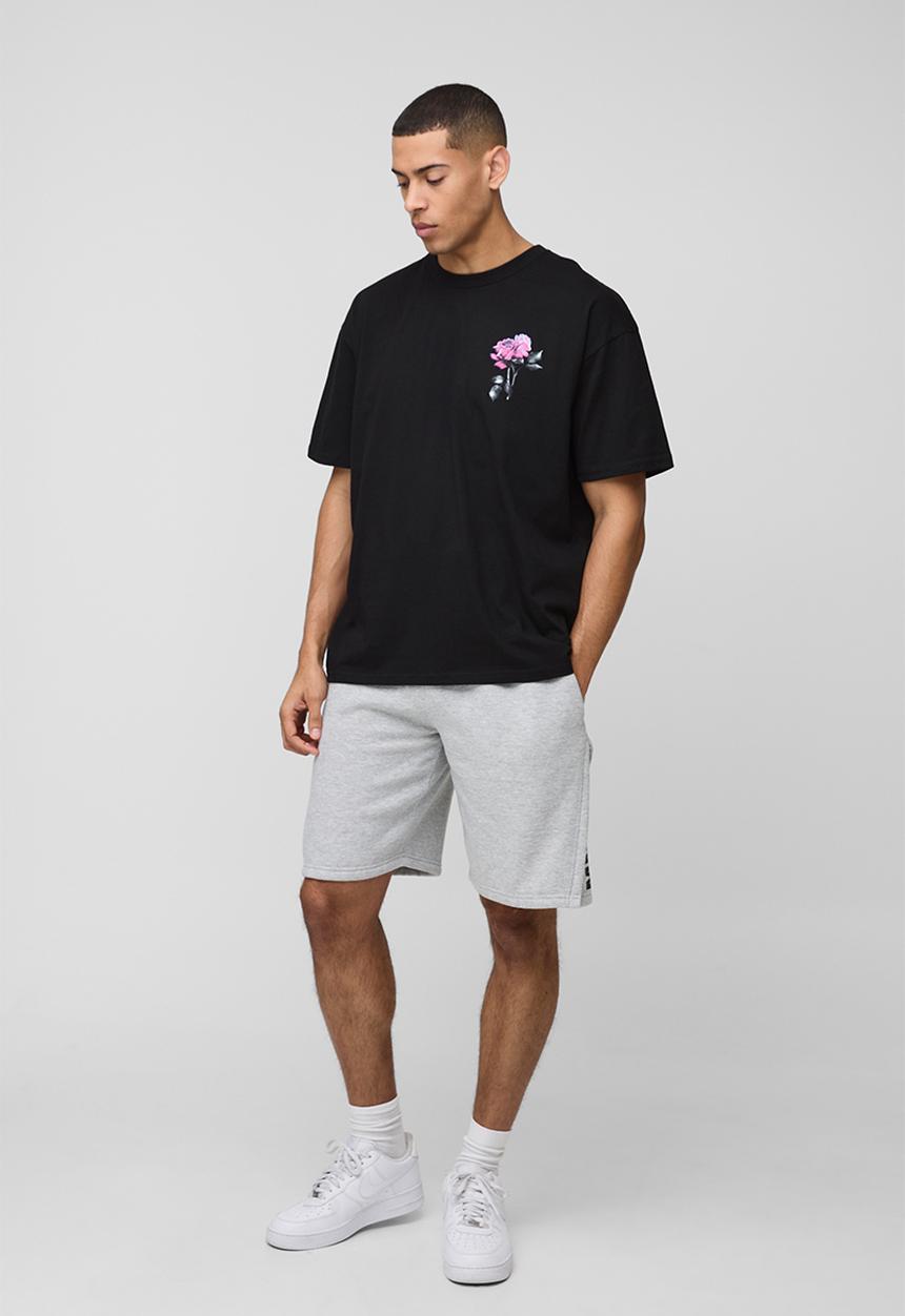 boohooMAN - Oversized Rose Print Official T-Shirt - black