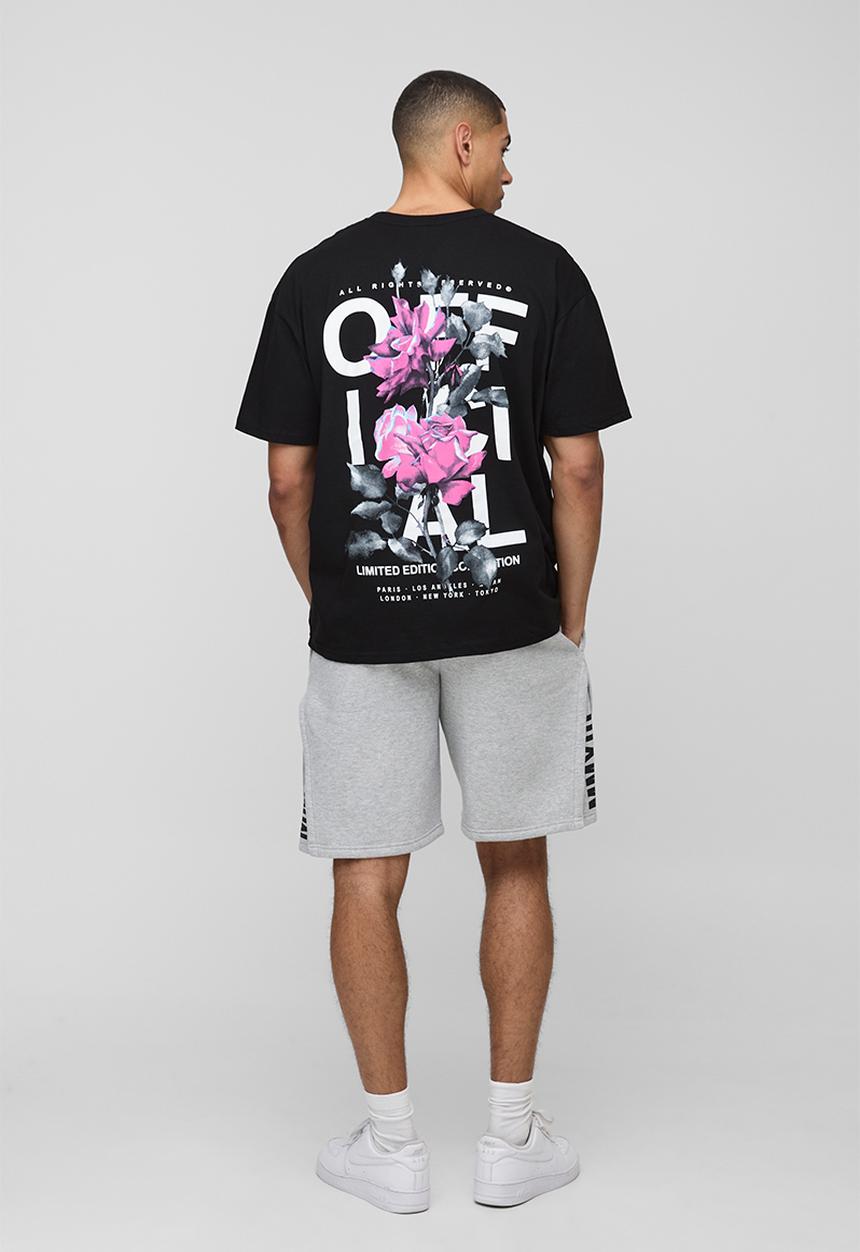 boohooMAN - Oversized Rose Print Official T-Shirt - black