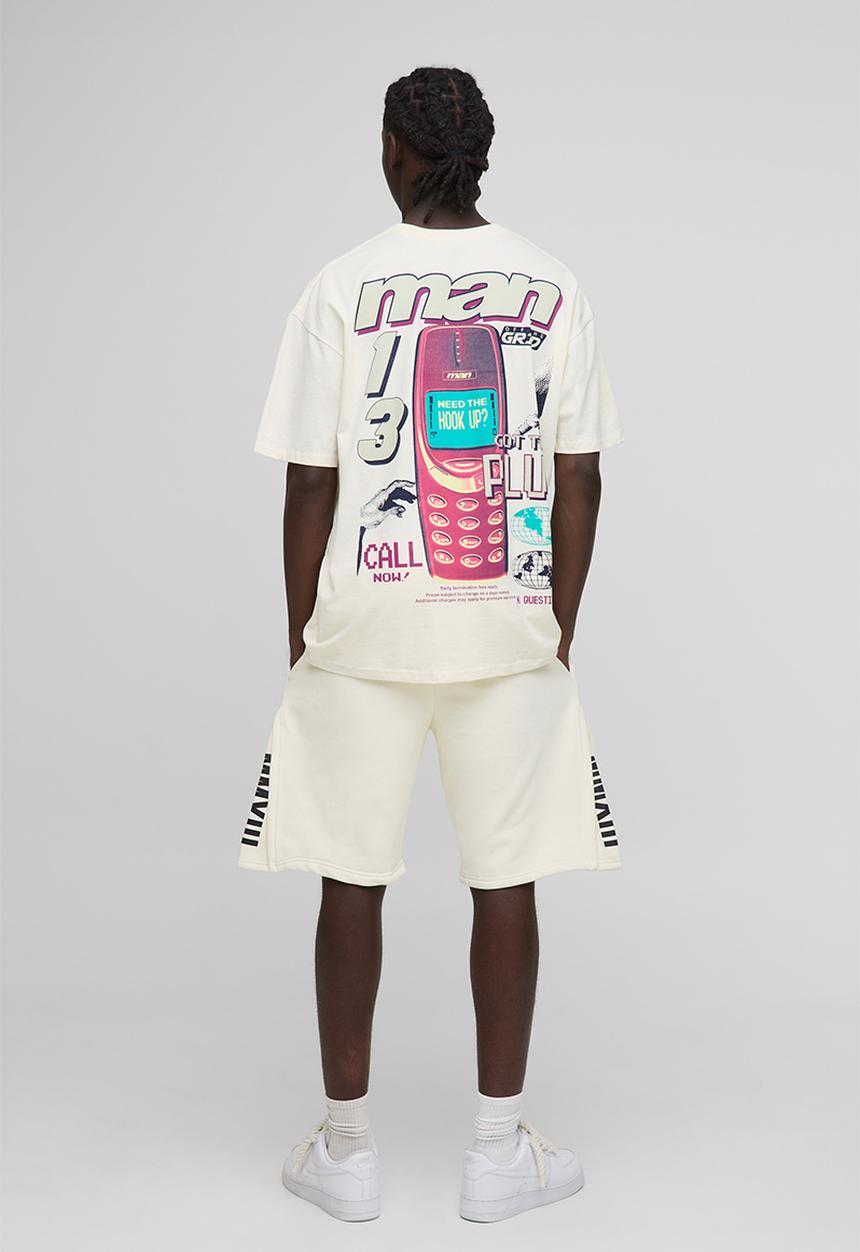 boohooMAN - Oversized Retro Digi Phone Graphic T-Shirt - ecru