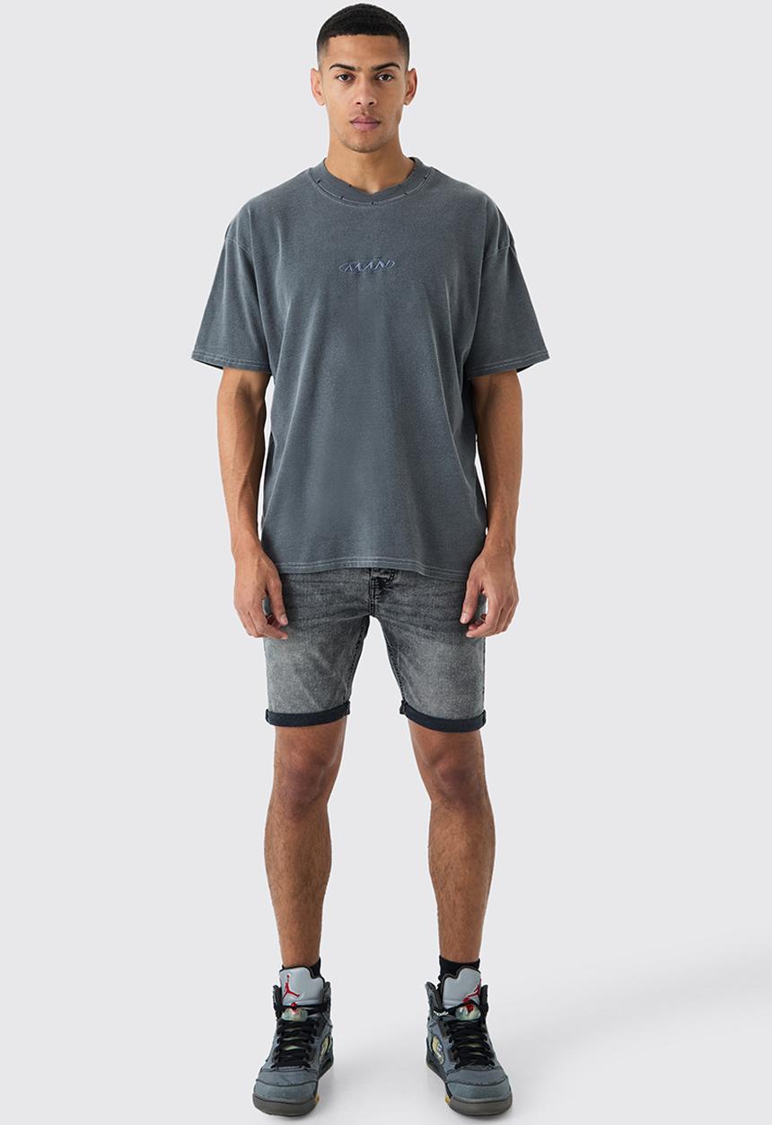 boohooMAN - Skinny Stretch Denim Shorts In Charcoal - Charcoal
