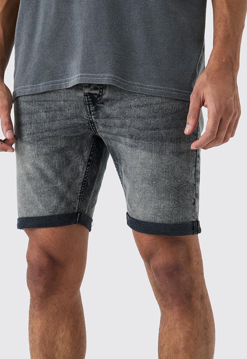 boohooMAN - Skinny Stretch Denim Shorts In Charcoal - Charcoal