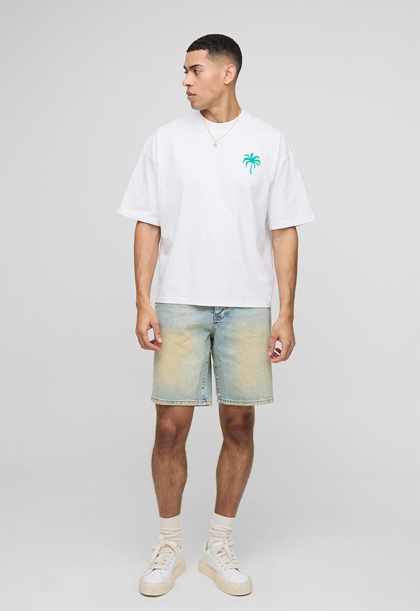 boohooMAN - Oversized Boxy Extended Neck Moto Faux Graphic T-shirt - White