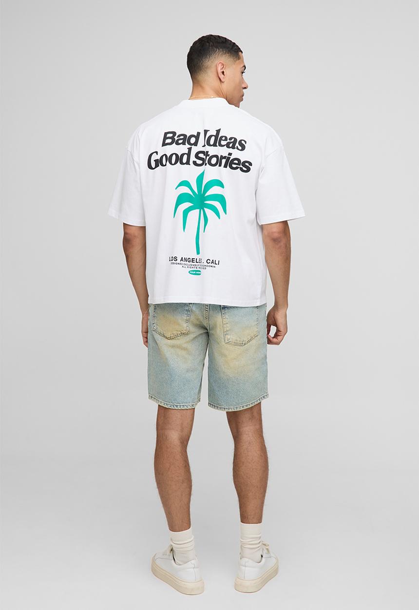 boohooMAN - Oversized Boxy Extended Neck Moto Faux Graphic T-shirt - White