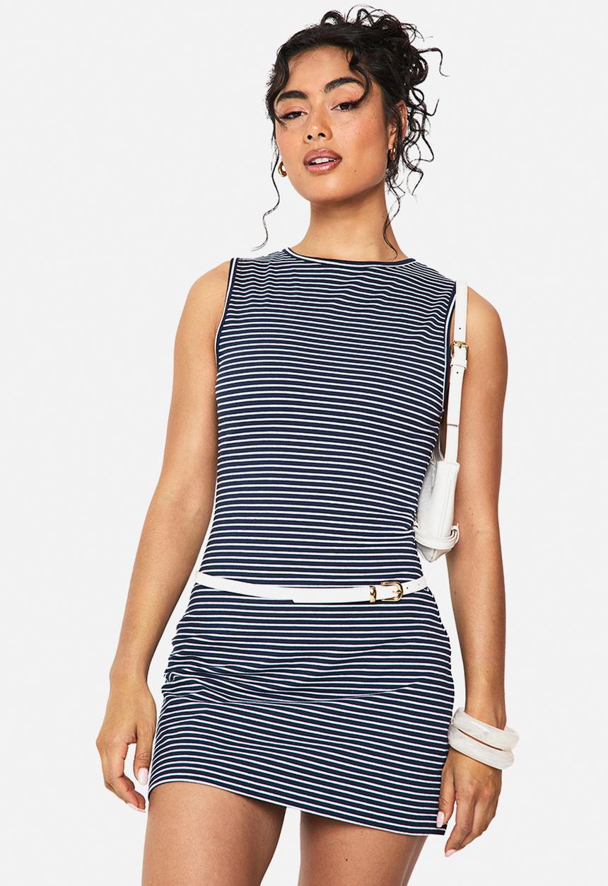 Stripe sleeveless a-line mini dress