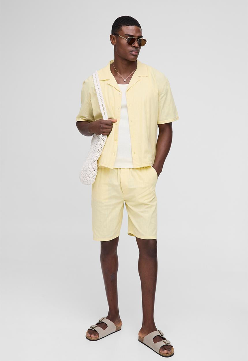 boohooMAN - Oversized Revere Linen Blend Short Sleeve Shirt - Yellow