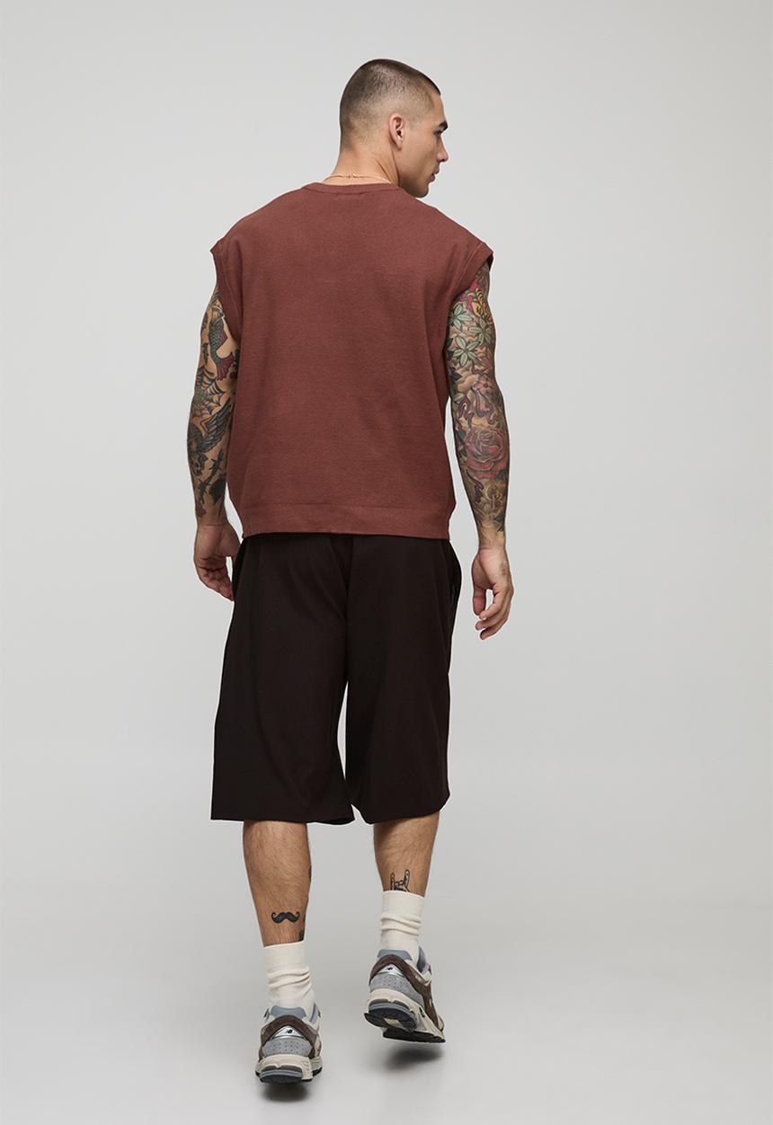 boohooMAN - Oversized Boxy Cross Jacquard Knitted Vest - Burgundy