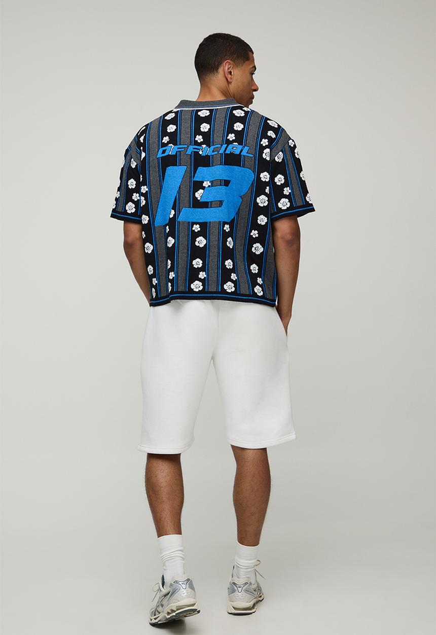 boohooMAN - Oversized Boxy Varsity Jacquard Knitted Polo - Black