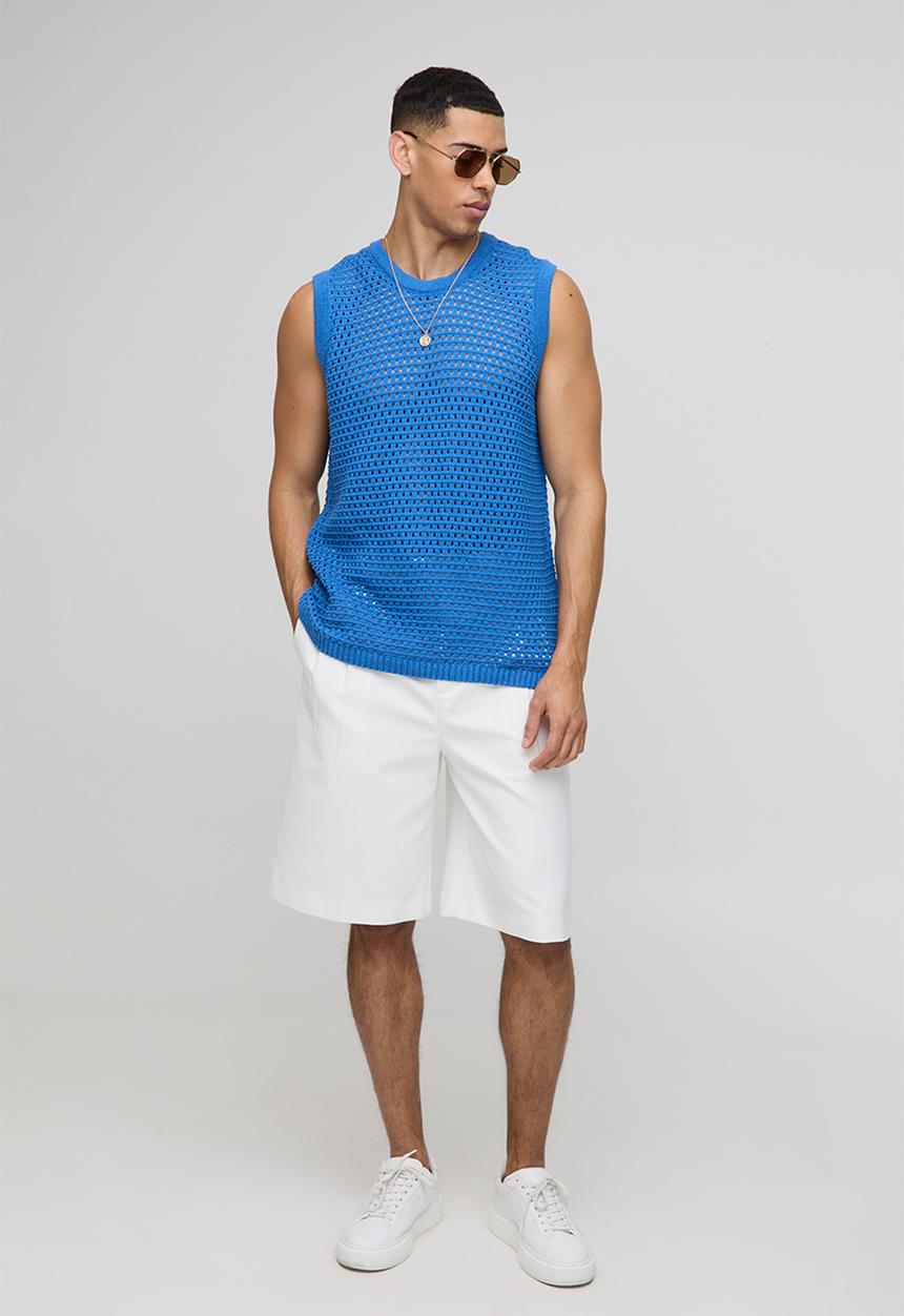 boohooMAN - Regular Fit Open Stitch Knitted Vest - Cobalt