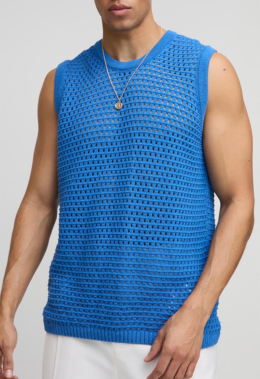 boohooMAN - Regular Fit Open Stitch Knitted Vest - Cobalt