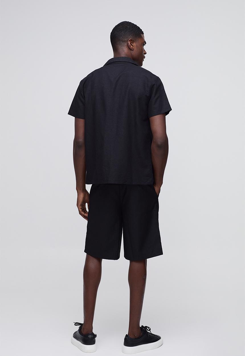 boohooMAN - Regular Fit Revere Linen Blend Short Sleeve Shirt - black