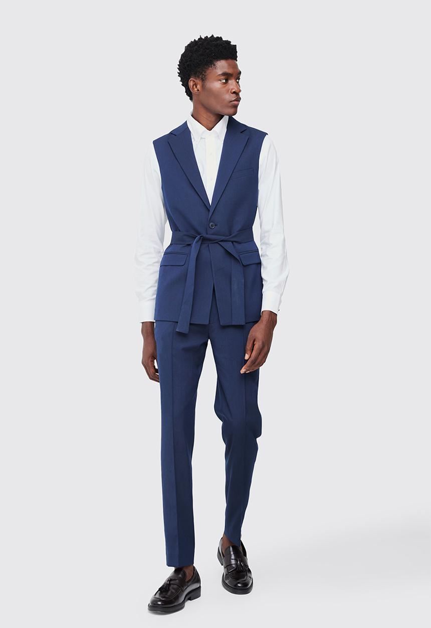 boohooMAN - Fixed Waist Slim Pintuck Tailored Trousers - Navy