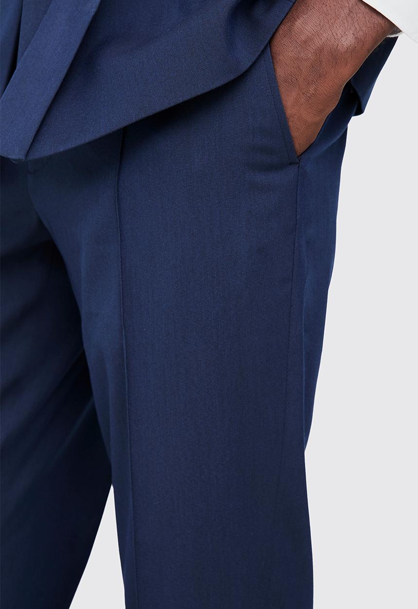 boohooMAN - Fixed Waist Slim Pintuck Tailored Trousers - Navy