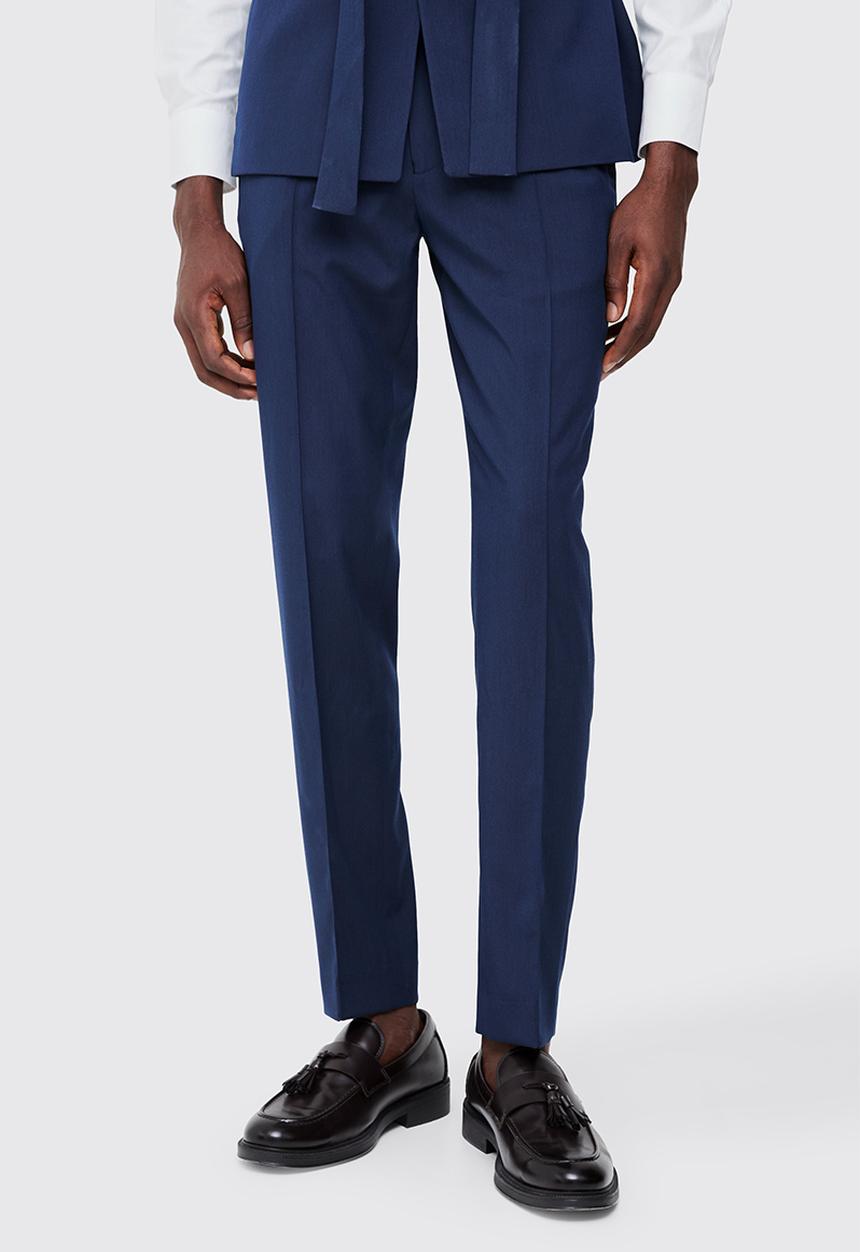 boohooMAN - Fixed Waist Slim Pintuck Tailored Trousers - Navy
