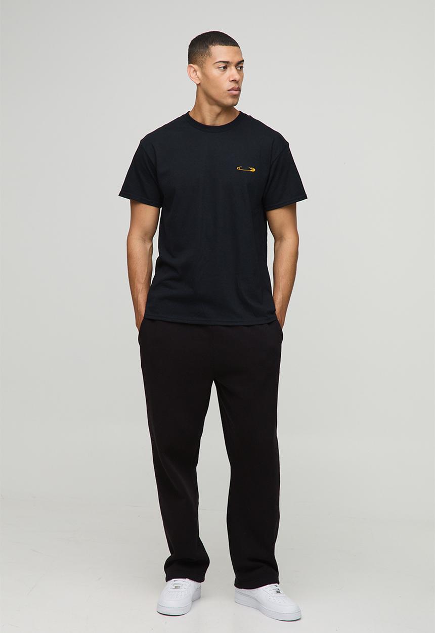 boohooMAN - Black Oversized Embroidered Safety Pin T-Shirt - Black